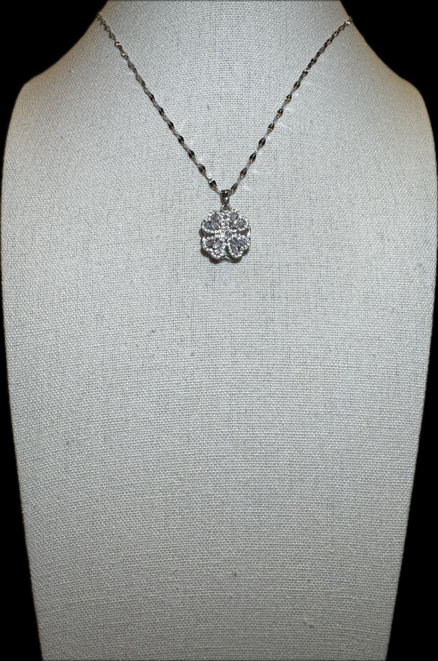 Silver Spinning Clover Necklace with Cubic Zirconia – Anxiety Relief Jewelry