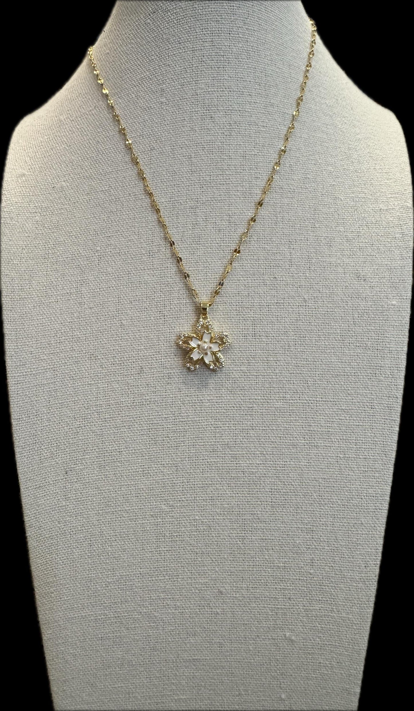 Gold Spinning Cherry Blossom Necklace with Cubic Zirconia – Anxiety Relief Jewelry