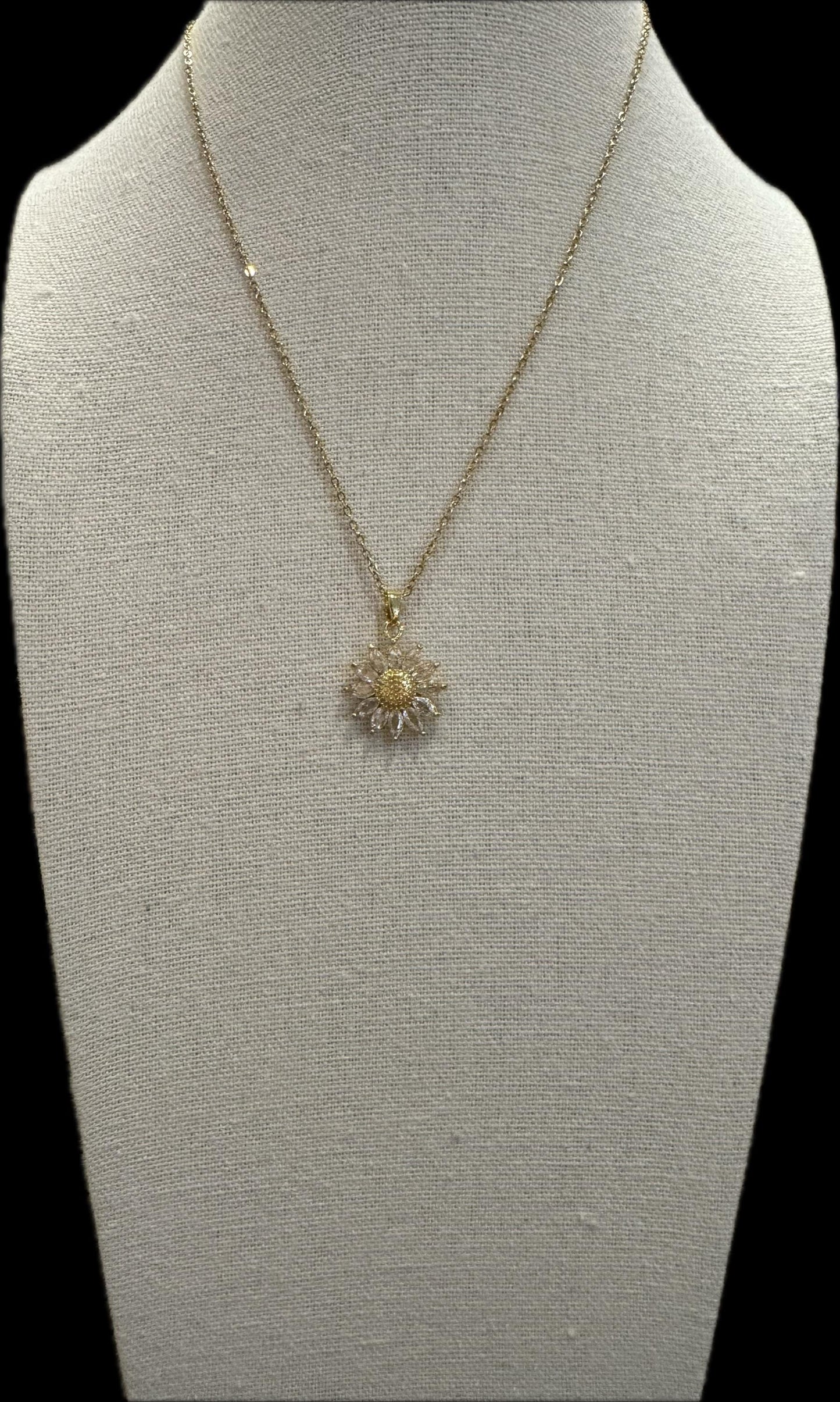 Dainty Gold Sunflower Necklace with Cubic Zirconia – Minimalist Floral Pendant Gift