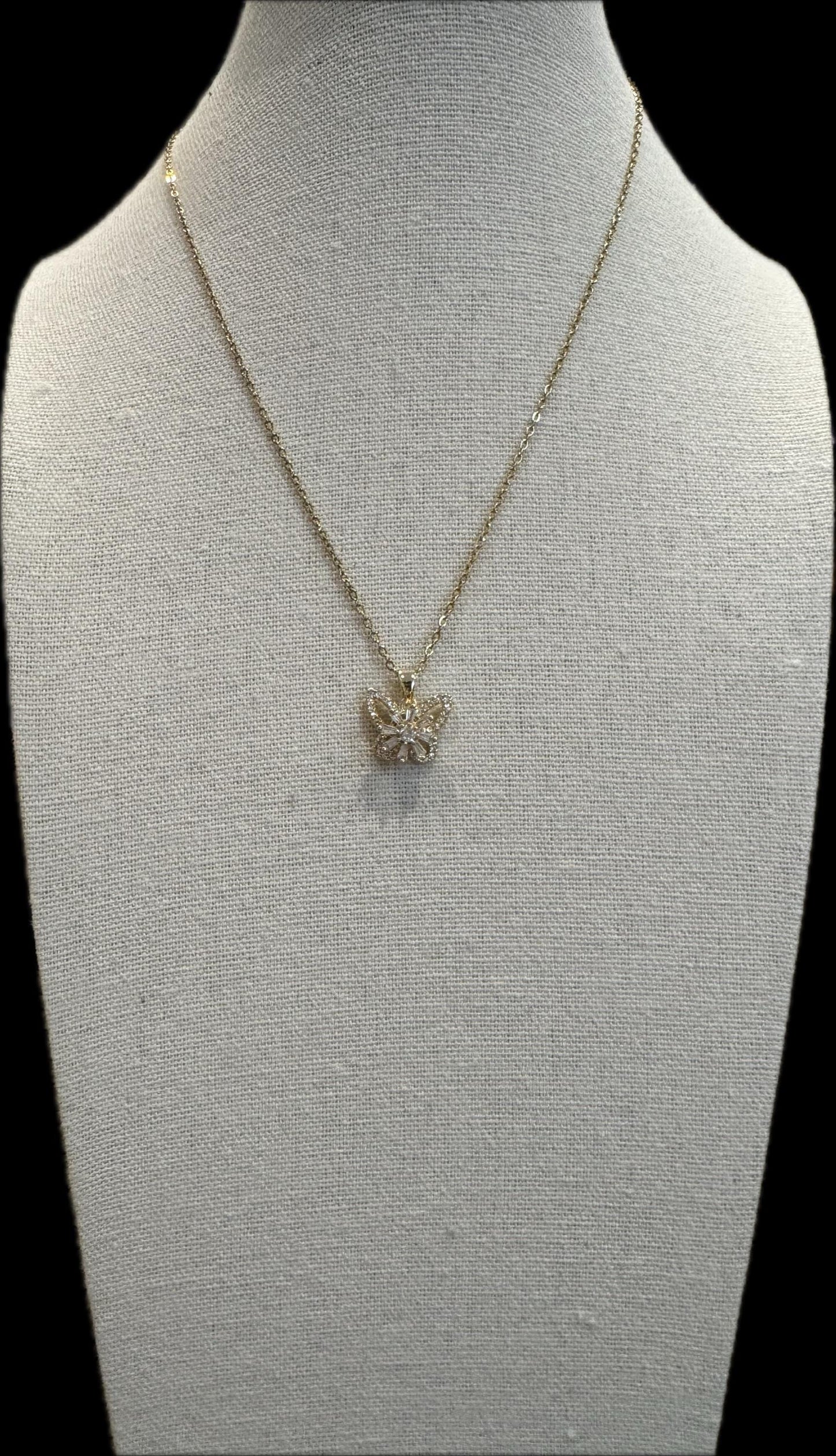 Gold Spinning Butterfly Necklace with Cubic Zirconia – Anxiety Relief Jewelry