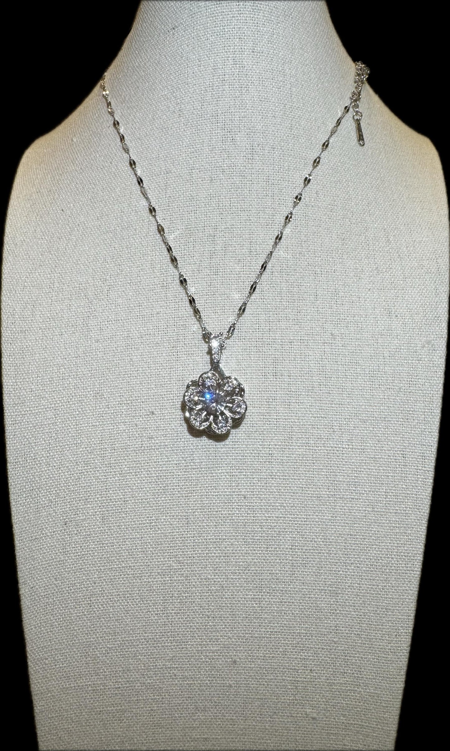 Silver Spinning Flower Charm Necklace with Cubic Zirconia – Anxiety Relief Jewelry