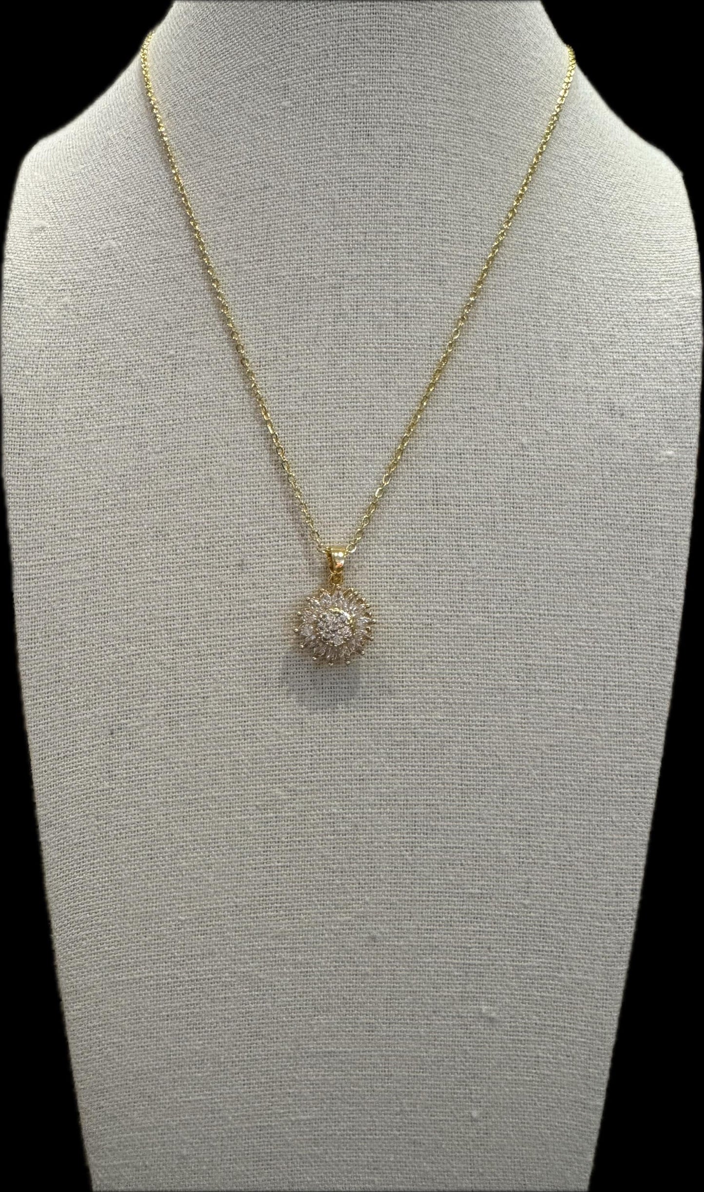Gold Spinning Sunflower (Type #1) Necklace with Cubic Zirconia – Anxiety Relief Jewelry