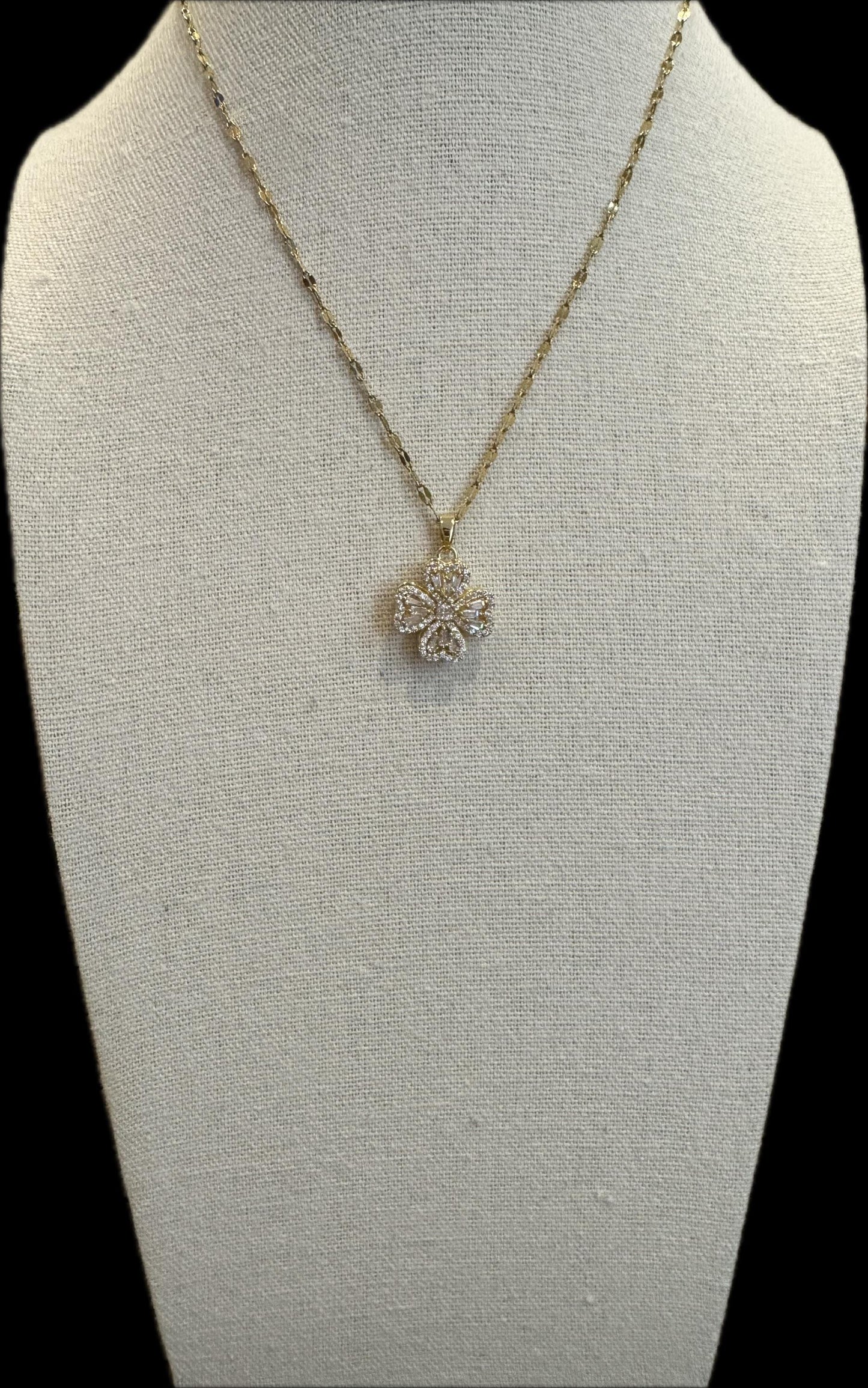 Gold Spinning Clover (Type #1) Necklace with Cubic Zirconia – Anxiety Relief Jewelry