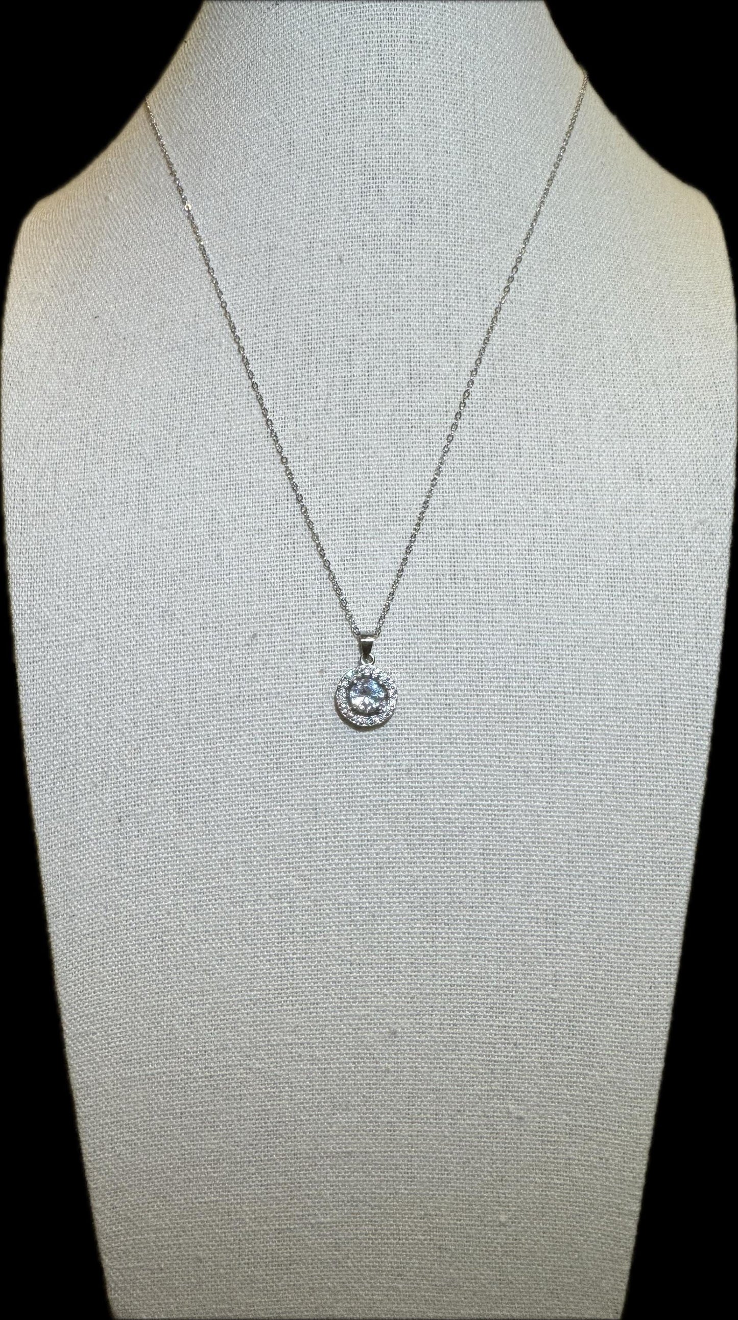 Sterling Silver Round Halo Pendant Necklace – Dainty Cubic Zirconia Sparkle for Everyday Elegance & Gifting