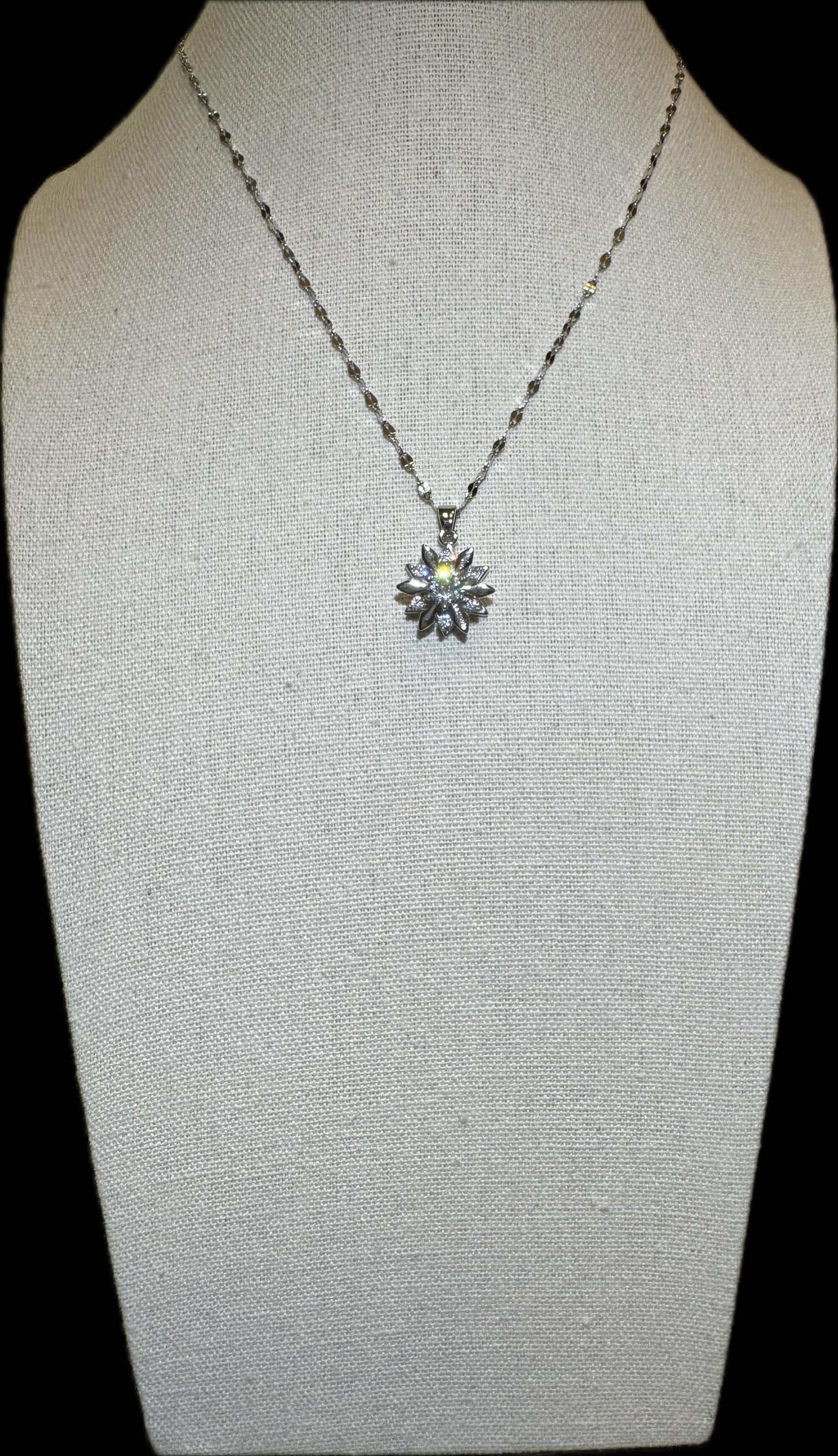 Silver Spinning Snowflake (Type #2) Necklace with Cubic Zirconia – Anxiety Relief Jewelry
