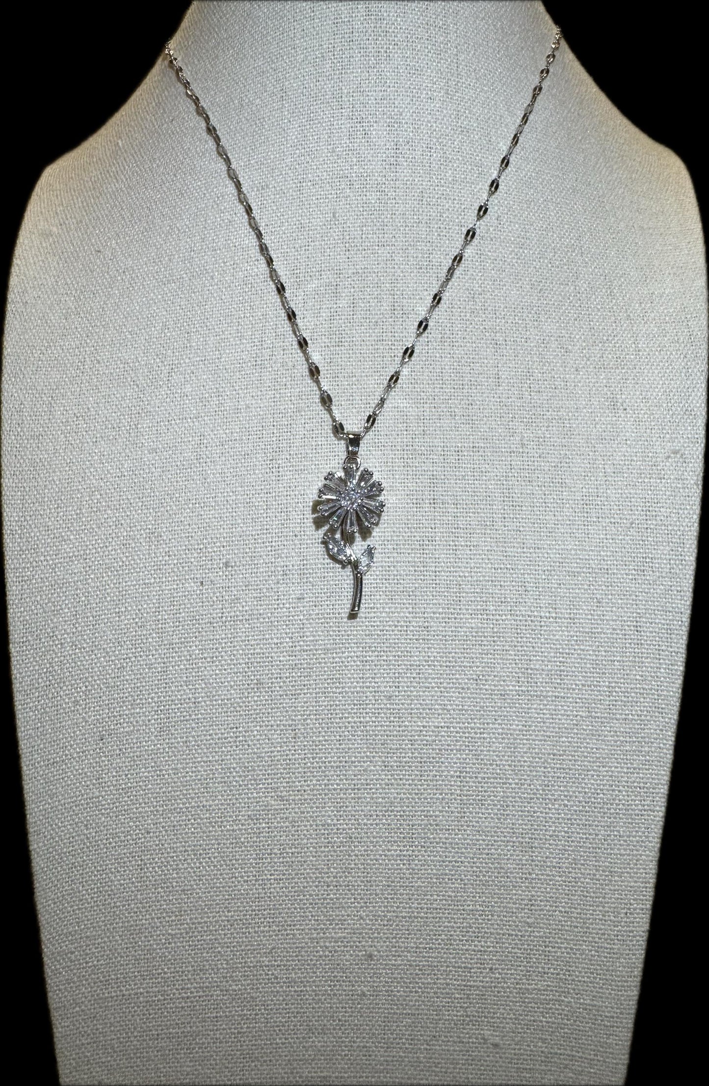 Silver Spinning Sunflower (Type #2) Necklace with Cubic Zirconia – Anxiety Relief Jewelry