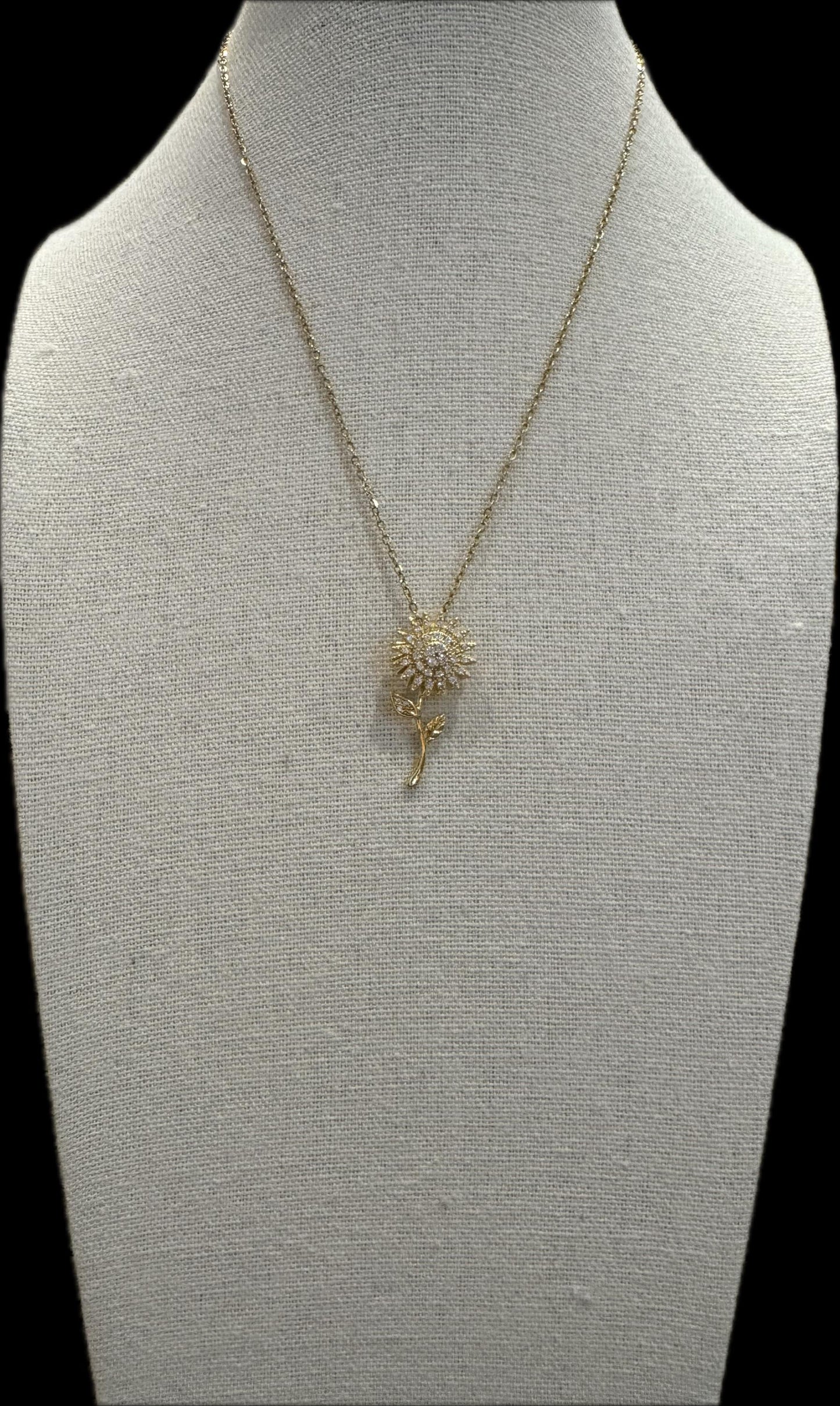 Gold Spinning Sunflower (Type #2) Necklace with Cubic Zirconia – Anxiety Relief Jewelry