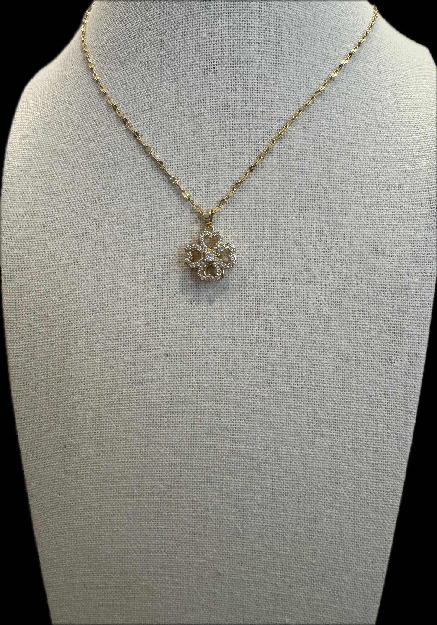 Gold Spinning Clover (Type #3) Necklace with Cubic Zirconia – Anxiety Relief Jewelry