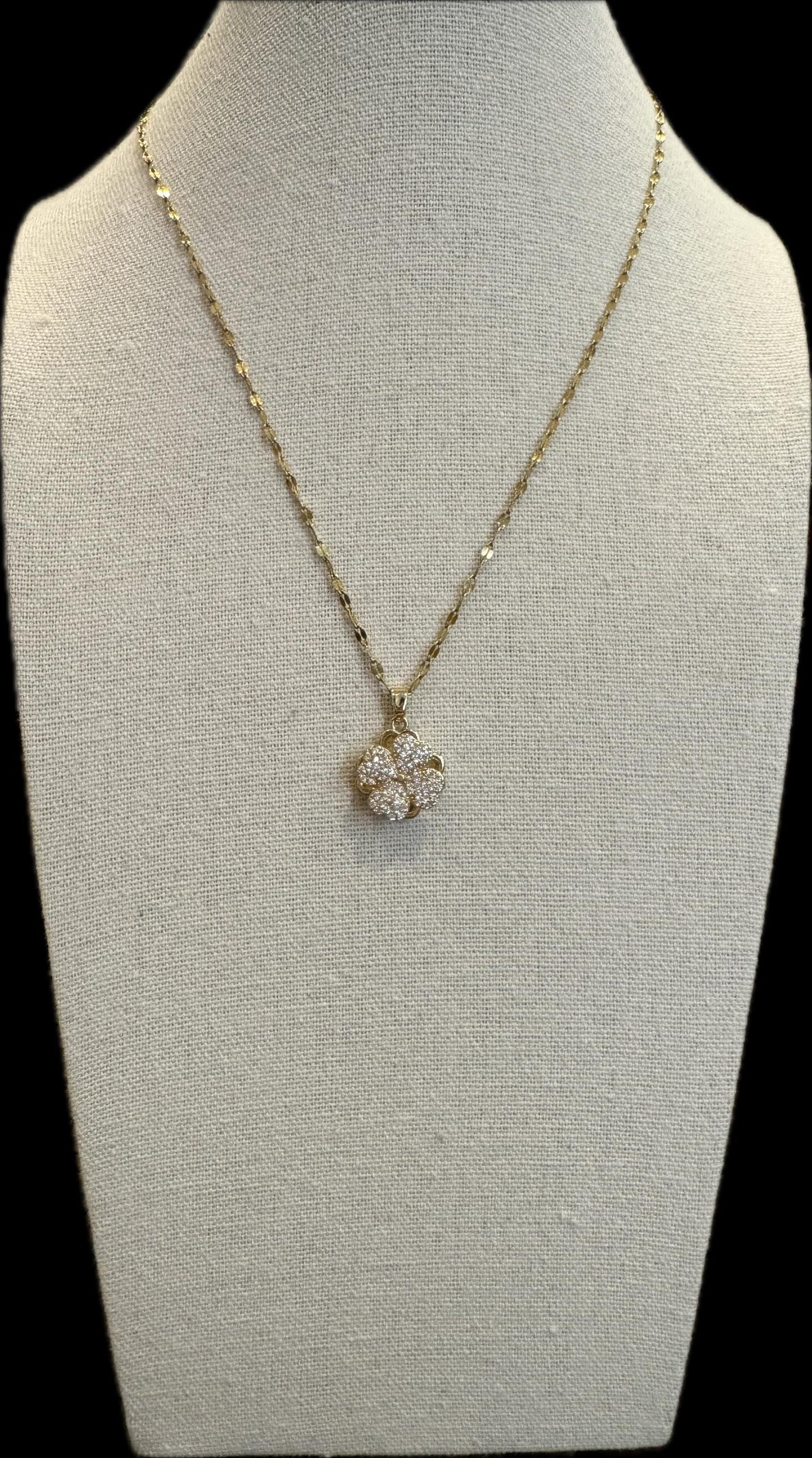 Gold Spinning Clover (Type #2) Necklace with Cubic Zirconia – Anxiety Relief Jewelry