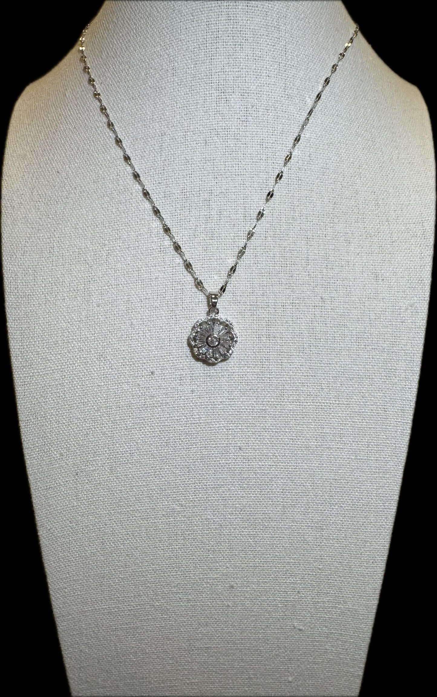 Silver Spinning Daisy Blossom Necklace with Cubic Zirconia – Anxiety Relief Jewelry