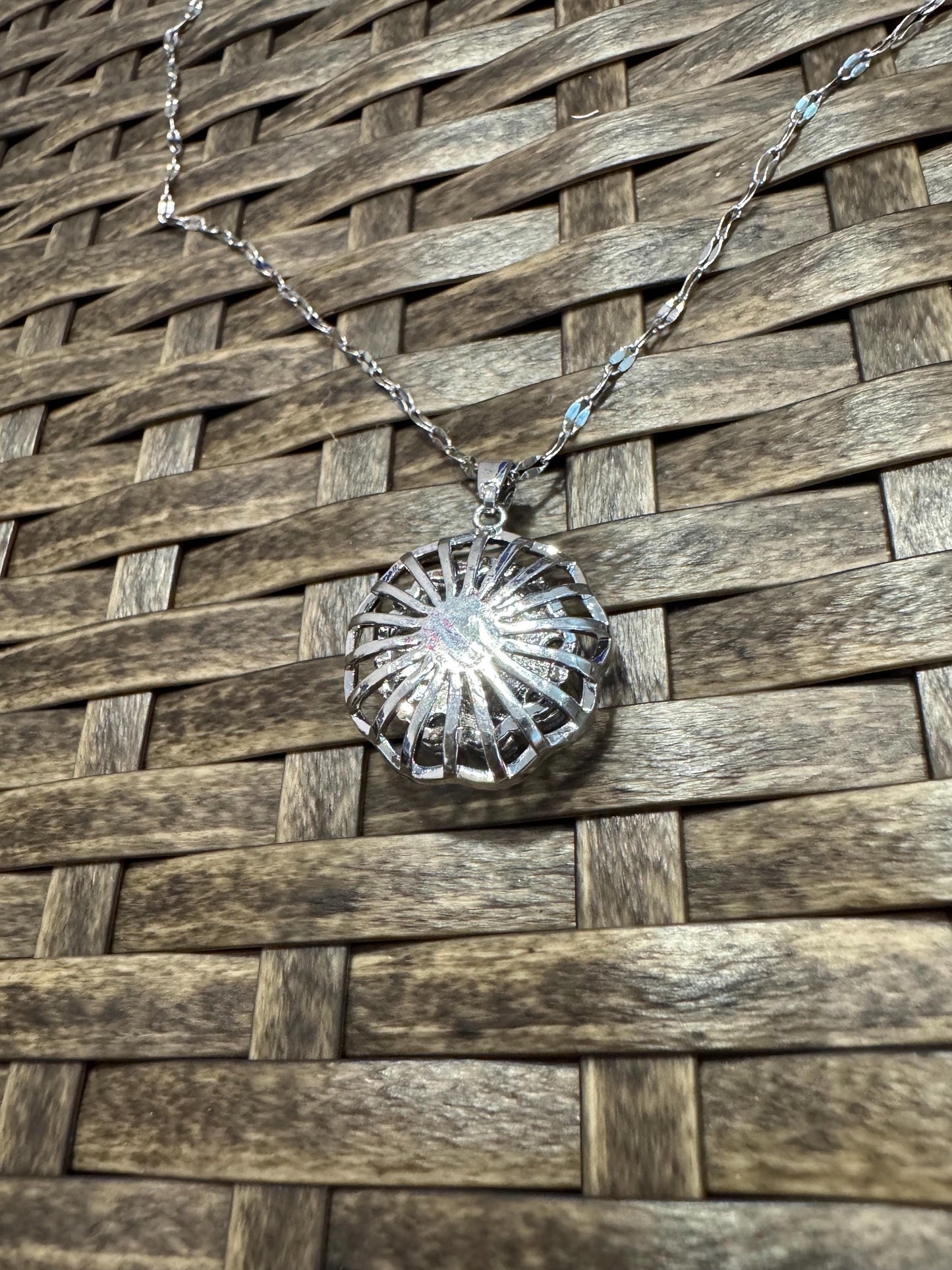 Silver Spinning Dahlia Blossom Necklace with Cubic Zirconia – Anxiety Relief Jewelry