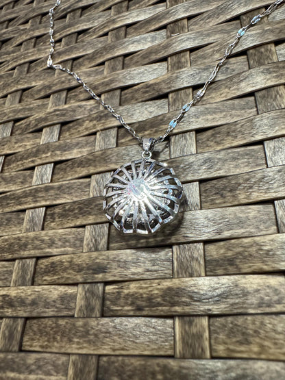 Silver Spinning Dahlia Blossom Necklace with Cubic Zirconia – Anxiety Relief Jewelry