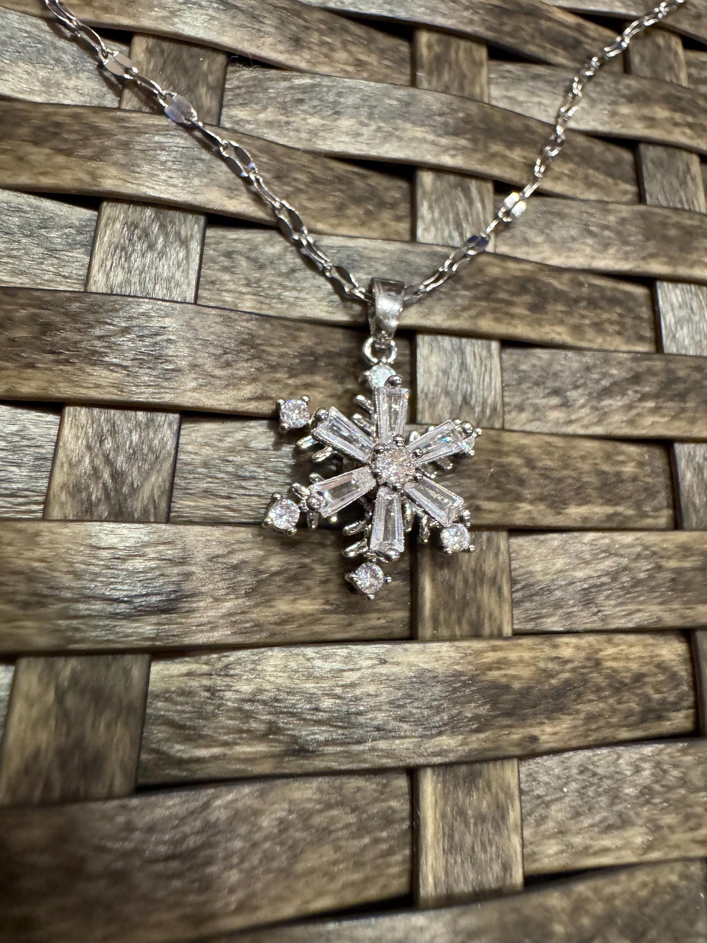 Silver Spinning Snowflake (Type #1) Necklace with Cubic Zirconia – Anxiety Relief Jewelry