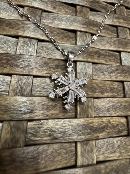 Silver Spinning Snowflake (Type #1) Necklace with Cubic Zirconia – Anxiety Relief Jewelry