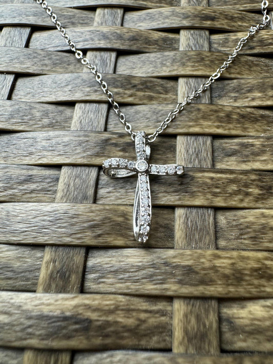 Silver Cross (Type #4) Necklace with Cubic Zirconia – Everyday Christian Jewelry Gift