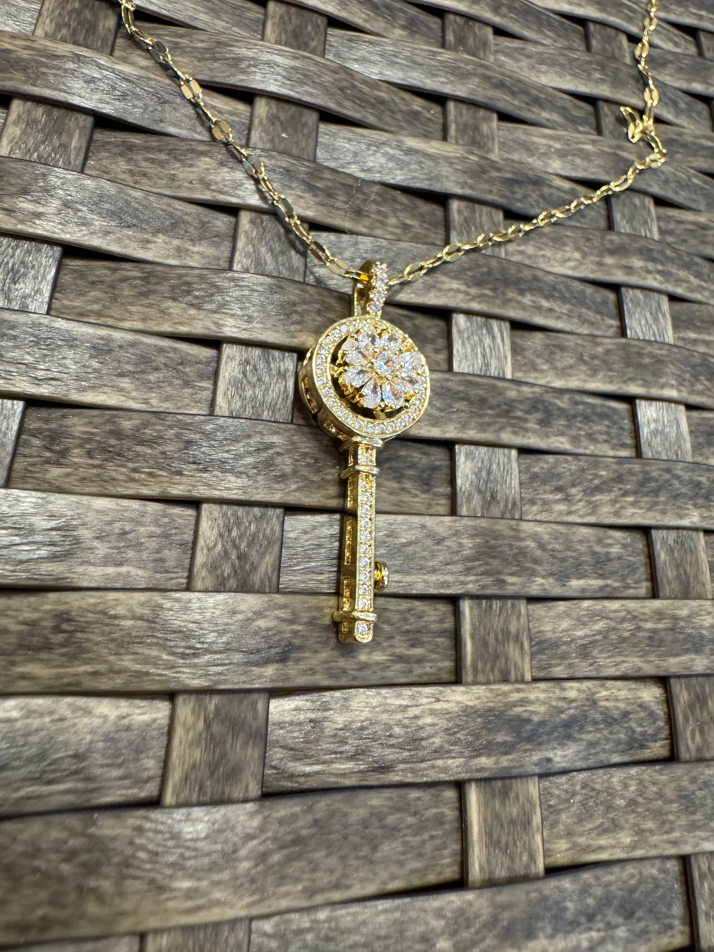 Gold Spinning Key-Shape (Type #3) Necklace with Cubic Zirconia – Anxiety Relief Jewelry (Copy) (Copy)