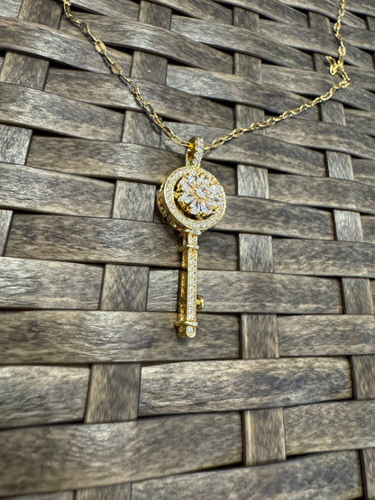 Gold Spinning Key-Shape (Type #3) Necklace with Cubic Zirconia – Anxiety Relief Jewelry (Copy) (Copy)