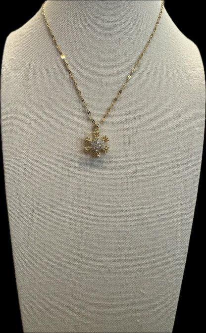Gold Spinning Snowflake Necklace with Cubic Zirconia – Anxiety Relief Jewelry