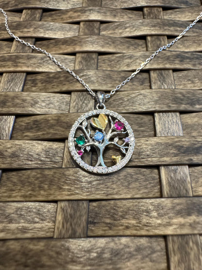 Sterling Silver Tree of Life Necklace — Multi-Charm Pendant for Mom, Nature Lover or Family Gift