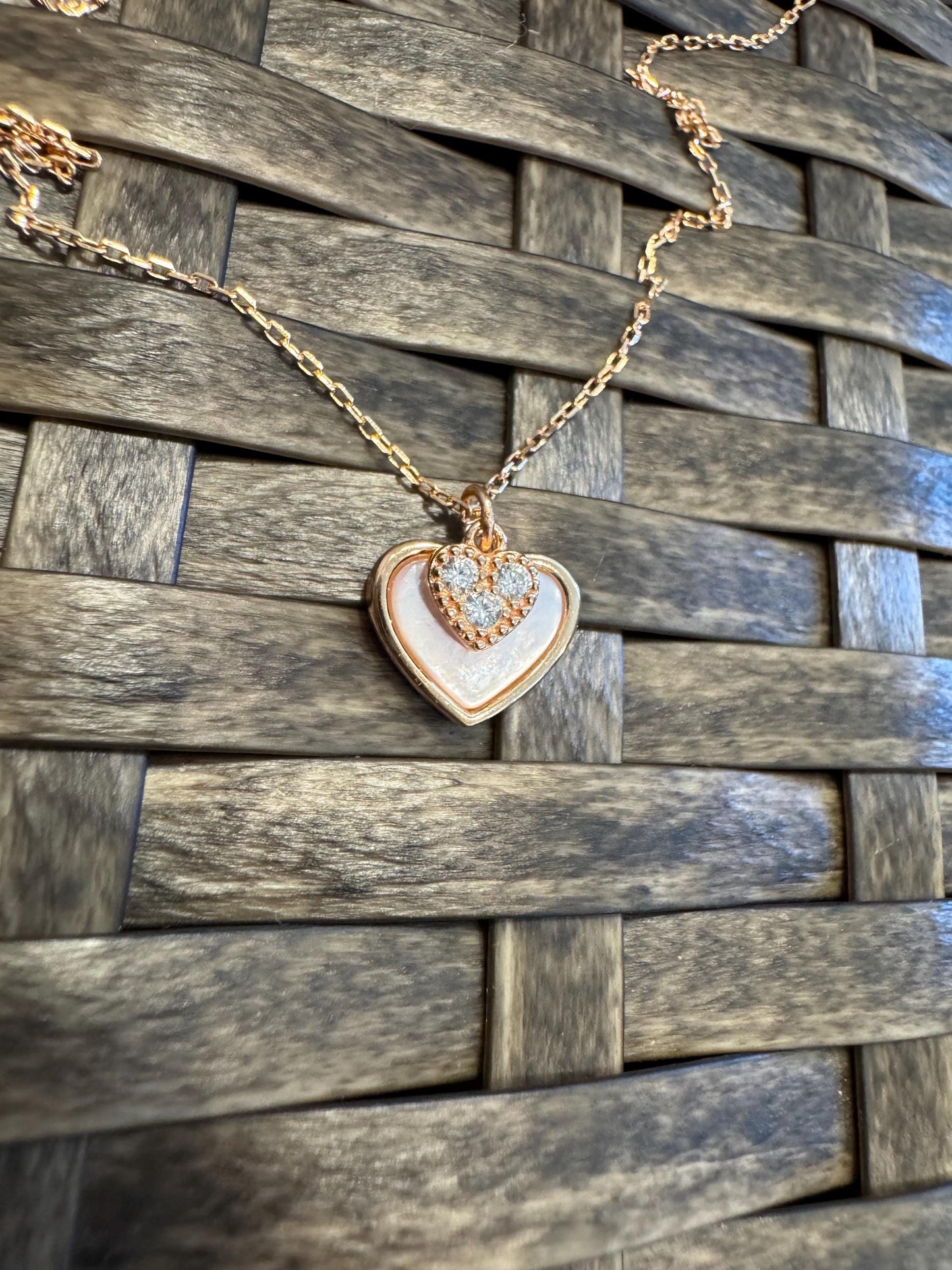 Rose Gold Double Heart Locket Necklace – Sparkling & Sweet Gift for Her