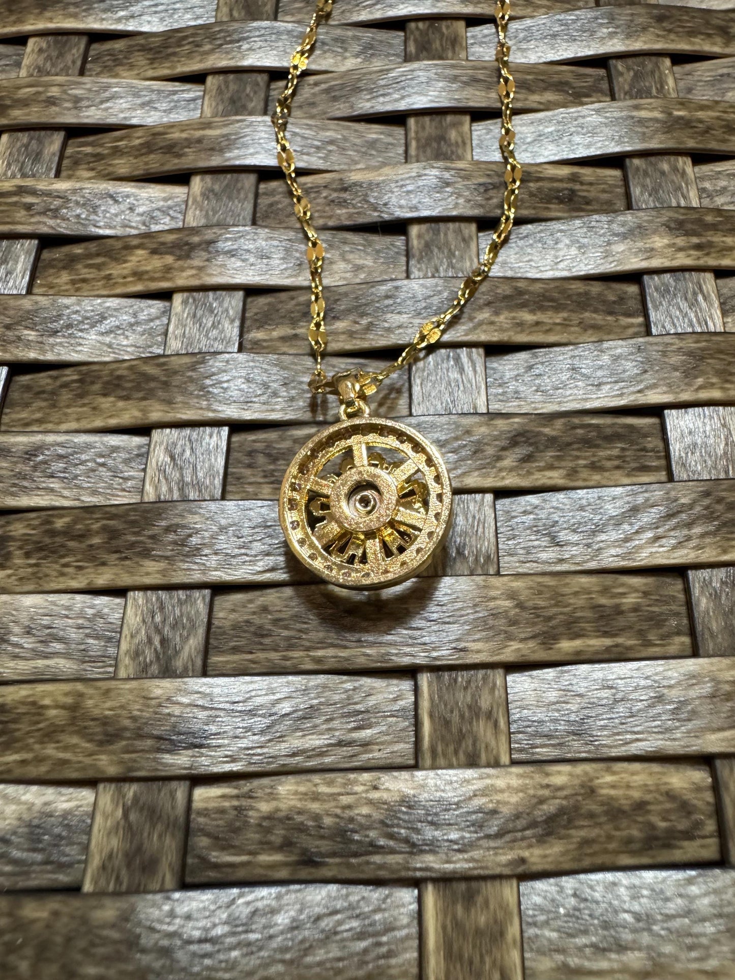 Spinning Pink Sunflower Necklace – Dainty CZ Spinner Pendant for Stress Relief