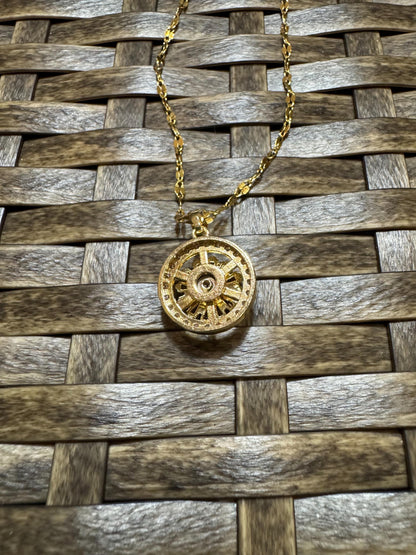 Spinning Pink Sunflower Necklace – Dainty CZ Spinner Pendant for Stress Relief