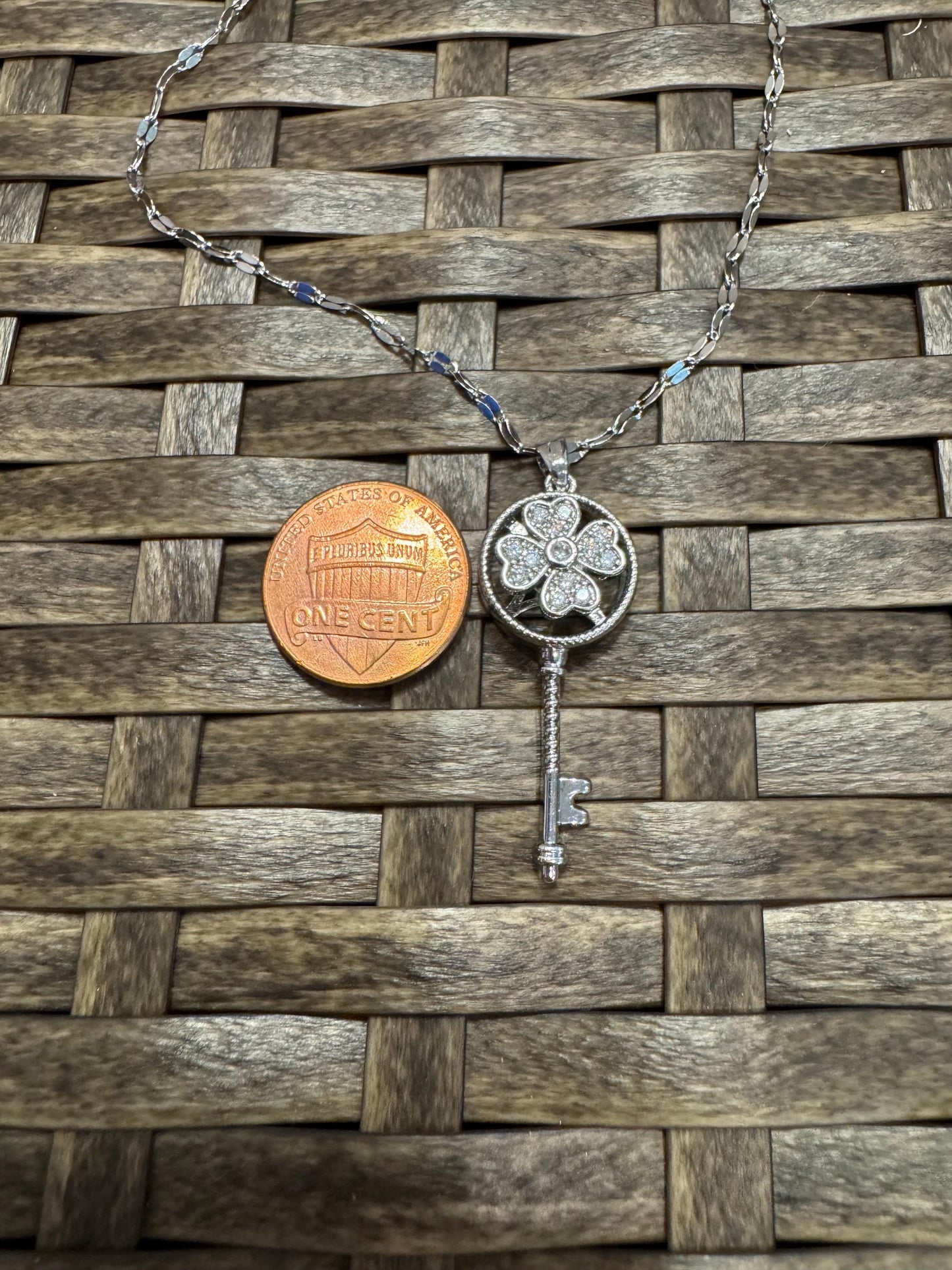 Silver Spinning Key-Shape (Type #2) Necklace with Cubic Zirconia – Anxiety Relief Jewelry