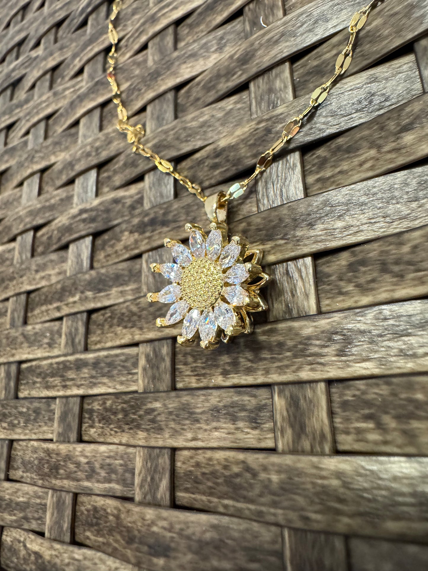 Gold Spinning Sunflower (Type #3) Necklace with Cubic Zirconia – Anxiety Relief Jewelry (Copy)