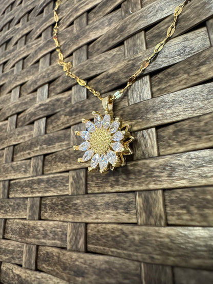 Gold Spinning Sunflower (Type #3) Necklace with Cubic Zirconia – Anxiety Relief Jewelry (Copy)