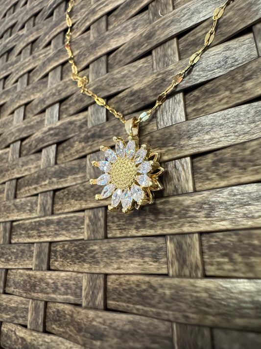 Gold Spinning Sunflower (Type #3) Necklace with Cubic Zirconia – Anxiety Relief Jewelry (Copy)