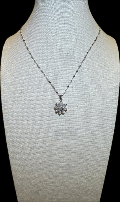 Silver Spinning Avens Bloom Necklace with Cubic Zirconia – Anxiety Relief Jewelry
