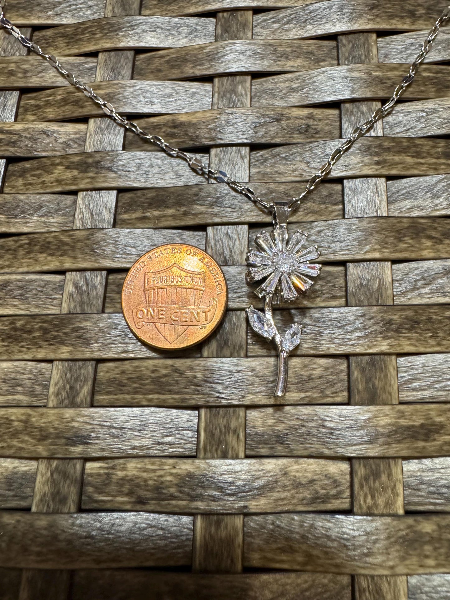 Silver Spinning Sunflower (Type #2) Necklace with Cubic Zirconia – Anxiety Relief Jewelry