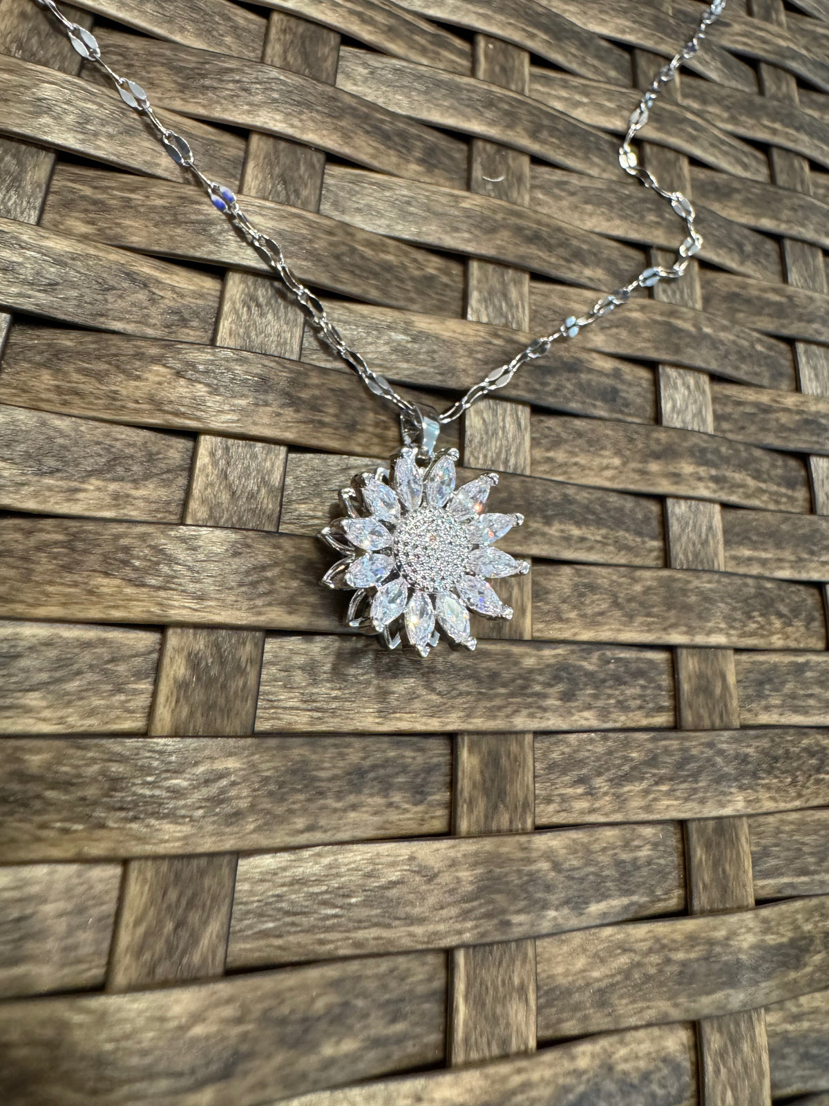 Silver Spinning Sunflower (Type #3) Necklace with Cubic Zirconia – Anxiety Relief Jewelry (Copy)