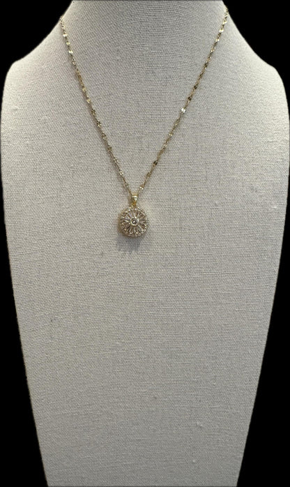 Spinning White Sunflower Necklace – Dainty CZ Spinner Pendant for Stress Relief