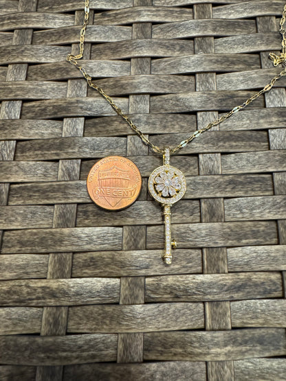 Gold Spinning Key-Shape (Type #3) Necklace with Cubic Zirconia – Anxiety Relief Jewelry (Copy) (Copy)