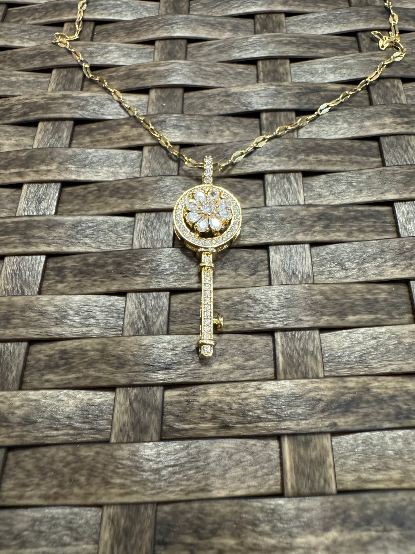 Gold Spinning Key-Shape (Type #3) Necklace with Cubic Zirconia – Anxiety Relief Jewelry (Copy) (Copy)