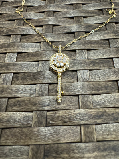 Gold Spinning Key-Shape (Type #3) Necklace with Cubic Zirconia – Anxiety Relief Jewelry (Copy) (Copy)