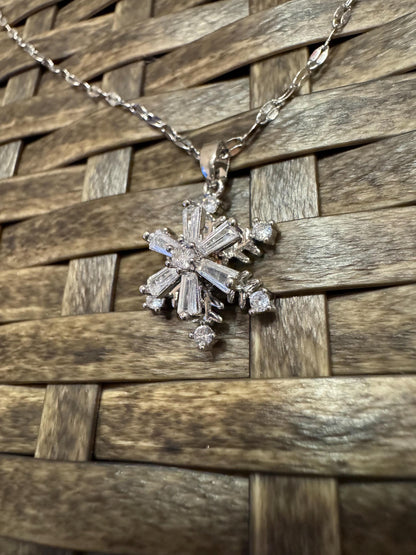 Silver Spinning Snowflake (Type #1) Necklace with Cubic Zirconia – Anxiety Relief Jewelry