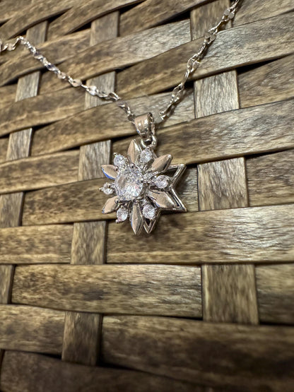 Silver Spinning Snowflake (Type #2) Necklace with Cubic Zirconia – Anxiety Relief Jewelry
