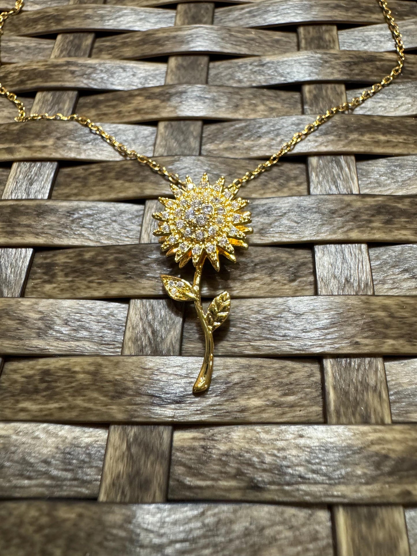 Gold Spinning Sunflower (Type #2) Necklace with Cubic Zirconia – Anxiety Relief Jewelry