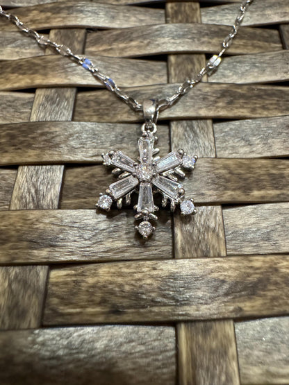 Silver Spinning Snowflake (Type #1) Necklace with Cubic Zirconia – Anxiety Relief Jewelry
