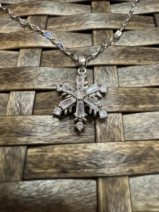 Silver Spinning Snowflake (Type #1) Necklace with Cubic Zirconia – Anxiety Relief Jewelry