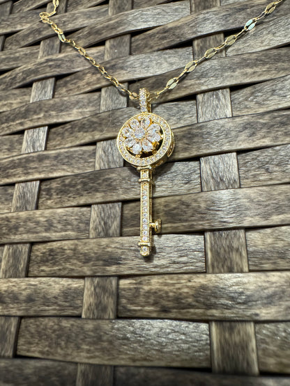 Gold Spinning Key-Shape (Type #3) Necklace with Cubic Zirconia – Anxiety Relief Jewelry (Copy) (Copy)