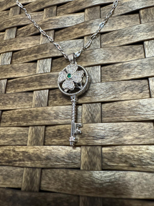 Silver Spinning Key-Shape (Type #1) Necklace with Cubic Zirconia – Anxiety Relief Jewelry