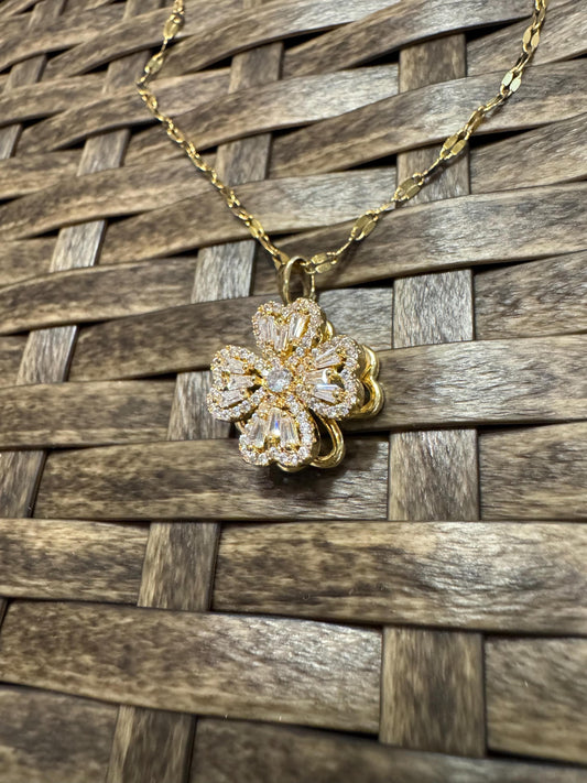 Gold Spinning Clover (Type #1) Necklace with Cubic Zirconia – Anxiety Relief Jewelry