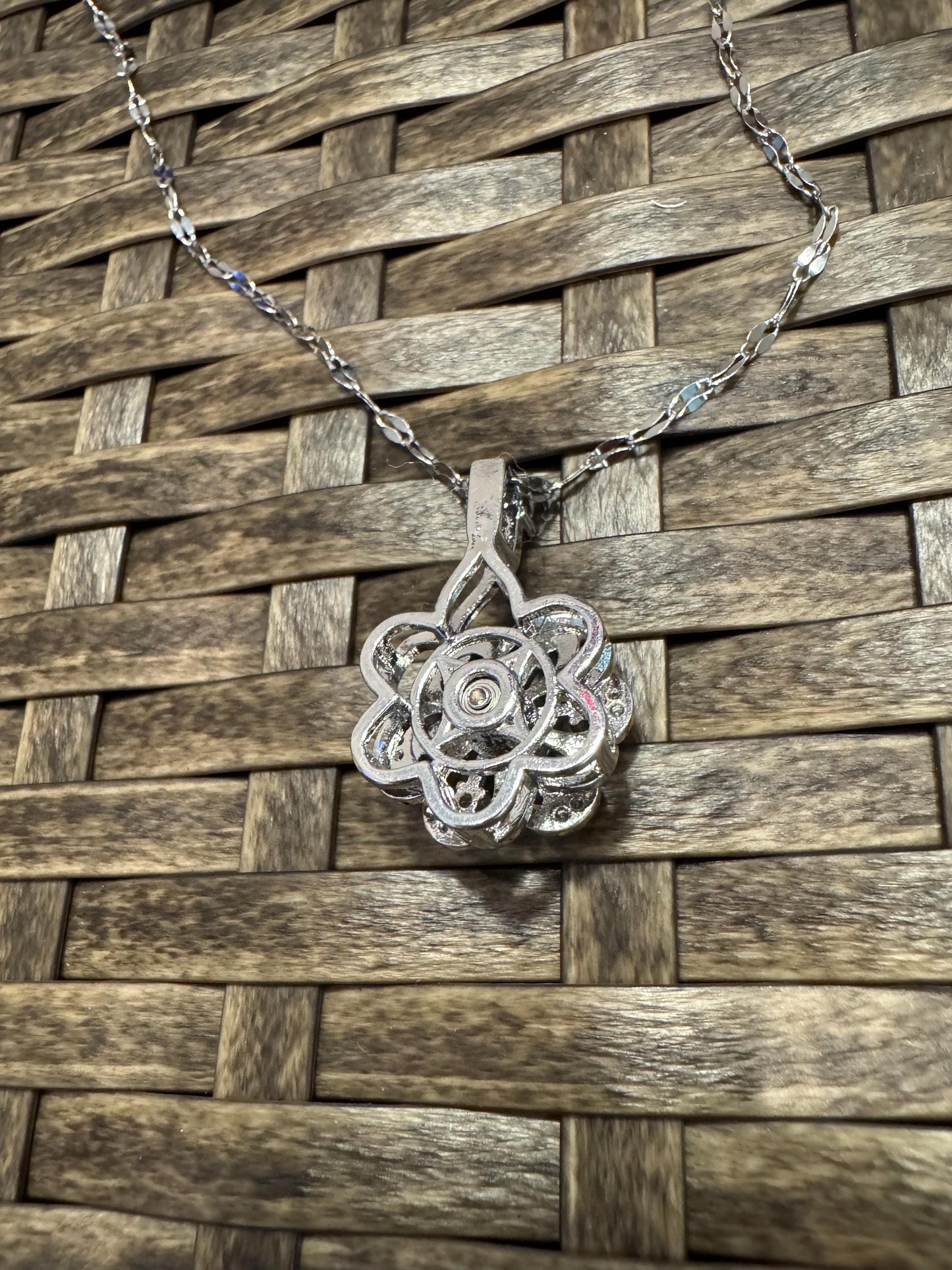 Silver Spinning Flower Charm Necklace with Cubic Zirconia – Anxiety Relief Jewelry