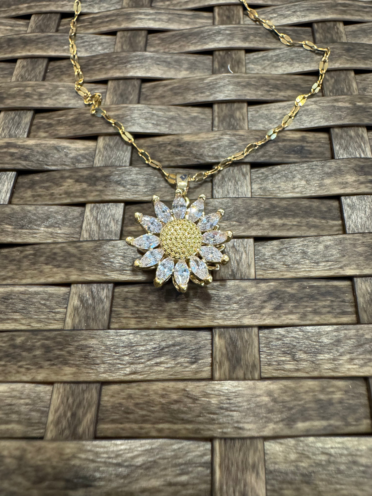 Gold Spinning Sunflower (Type #3) Necklace with Cubic Zirconia – Anxiety Relief Jewelry (Copy)