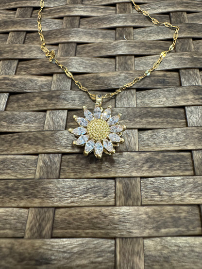 Gold Spinning Sunflower (Type #3) Necklace with Cubic Zirconia – Anxiety Relief Jewelry (Copy)