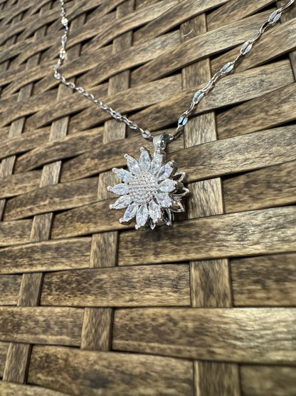 Silver Spinning Sunflower (Type #3) Necklace with Cubic Zirconia – Anxiety Relief Jewelry (Copy)