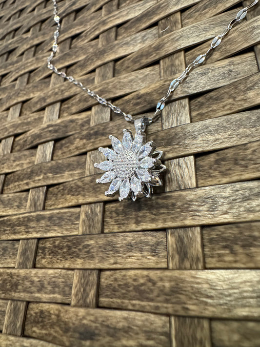 Silver Spinning Sunflower (Type #3) Necklace with Cubic Zirconia – Anxiety Relief Jewelry (Copy)